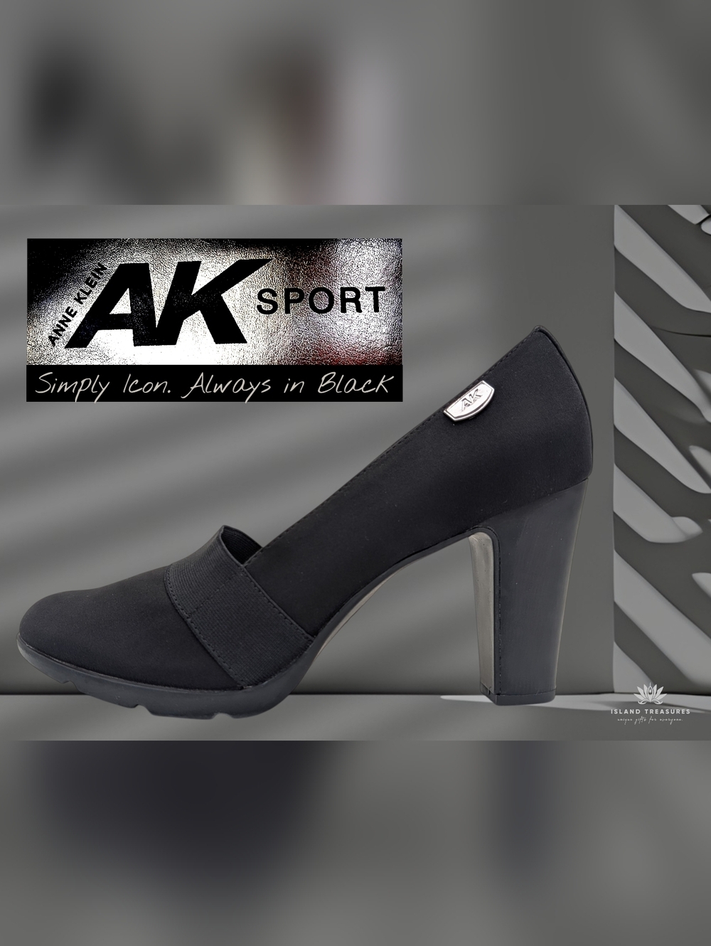 Anne Klein Sport Amuse Sz 11M Textile Black ArchitecturBlock Heel Slip-On Pump